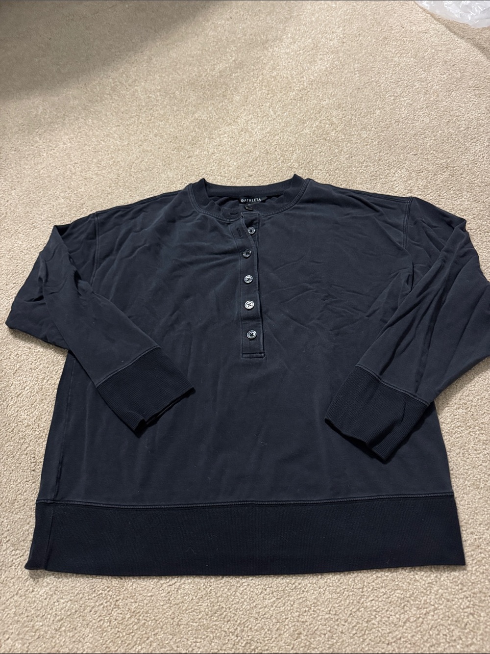 Athleta Black Henley Pullover Sweatshirt